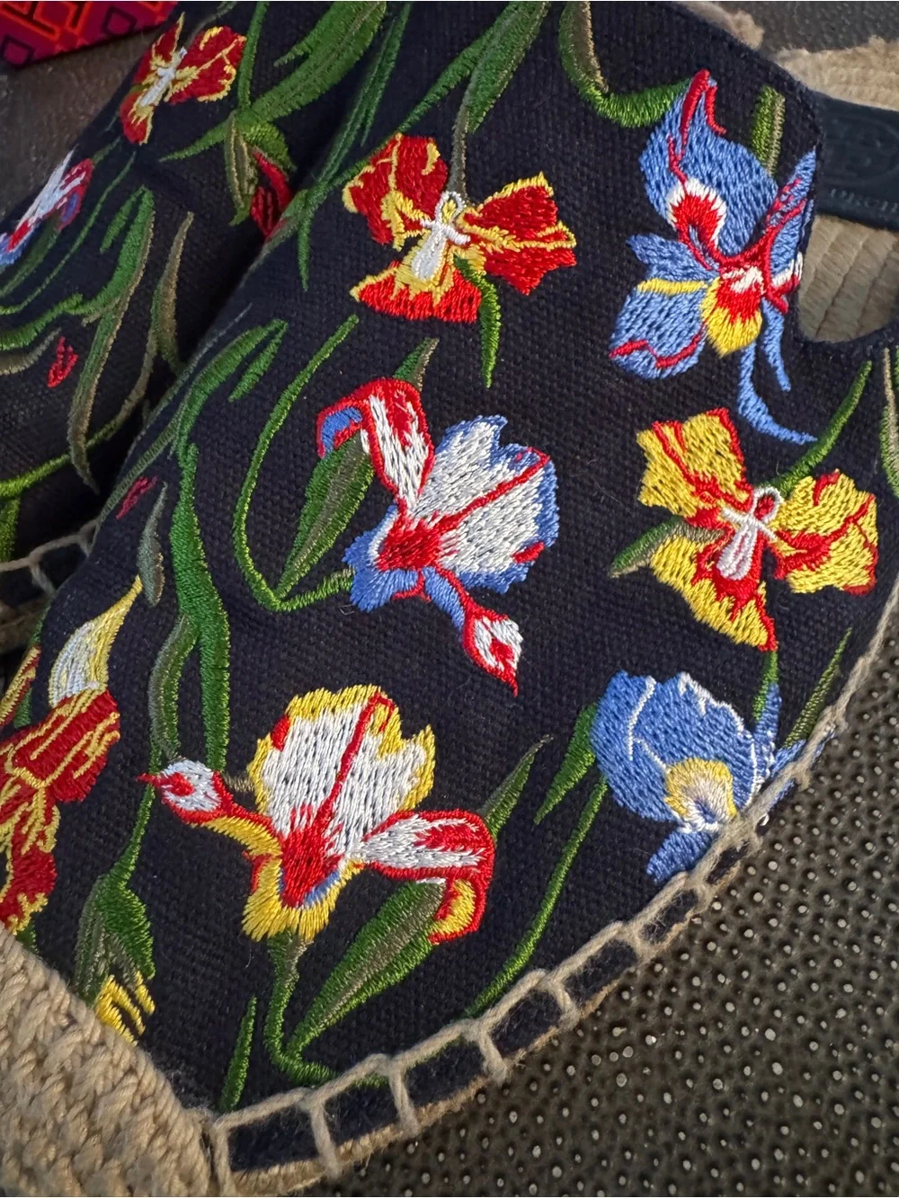 Tory Burch Navy Floral Embroidered Espadrilles